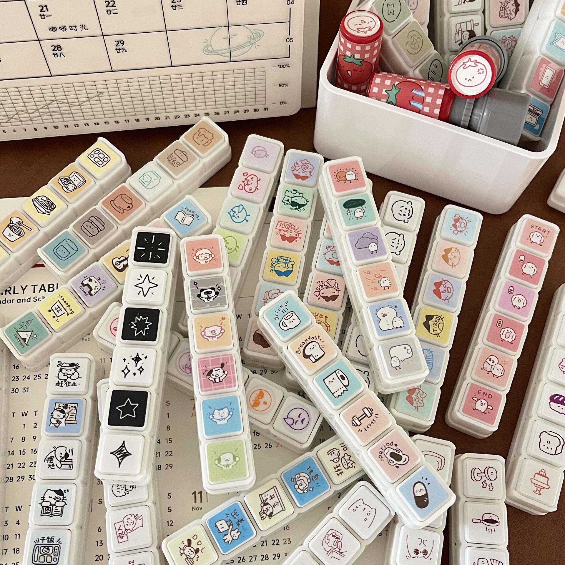 日系可爱猫咪六联手账印章