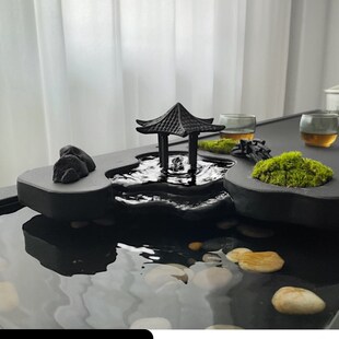 创意乌金石茶盘家用桌面石板功夫茶具茶台流水养鱼茶海黑金石茶几