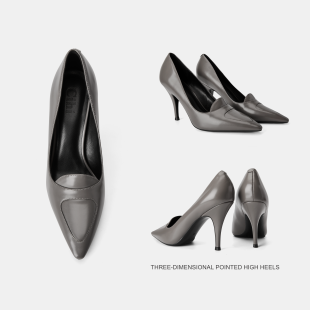 Cihi立体尖头法式气质高跟鞋女极简线条面料定裁高级不累脚单鞋