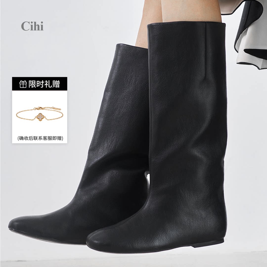Cihi内增高圆头长筒靴显瘦