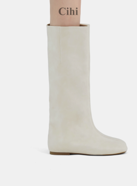 Cihi设计款'Opia' 线条主义简约内增高套筒圆头靴子女显瘦长筒靴