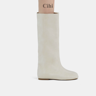 Cihi设计款'Opia' 线条主义简约内增高套筒圆头靴子女显瘦长筒靴