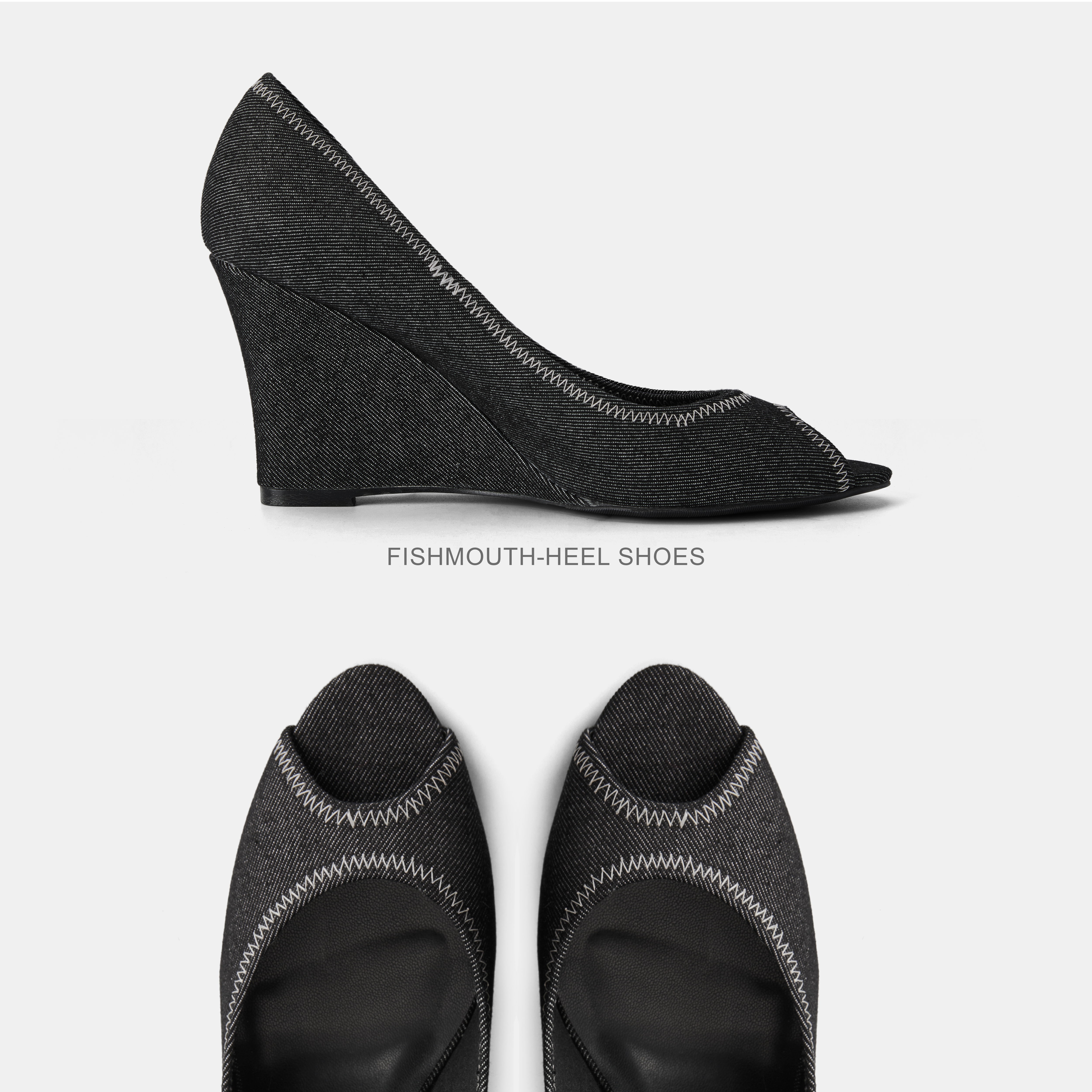 CIHI鱼嘴坡跟丹宁浅口单鞋舒适透气女鞋215元