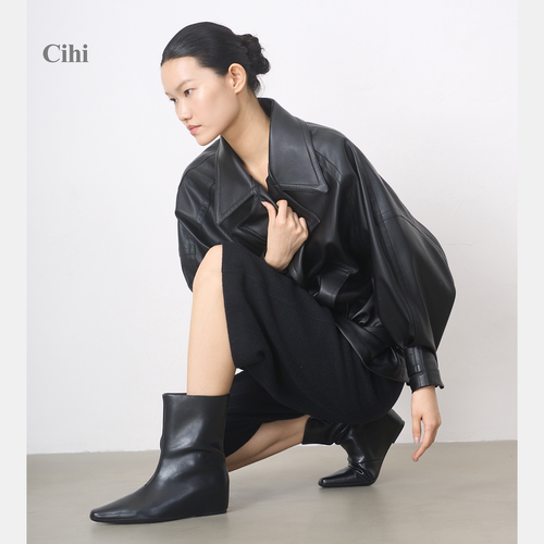 Cihi欧美风方头中筒靴内增高秋季