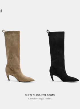 Cihi'Eirlys' 经典刚需 倾斜跟设计复古绒面冬季时髦尖头高跟长靴