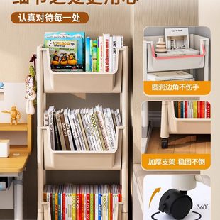 书架落地置物架一体靠墙儿童学生可移动带轮多层收纳家用简易书柜