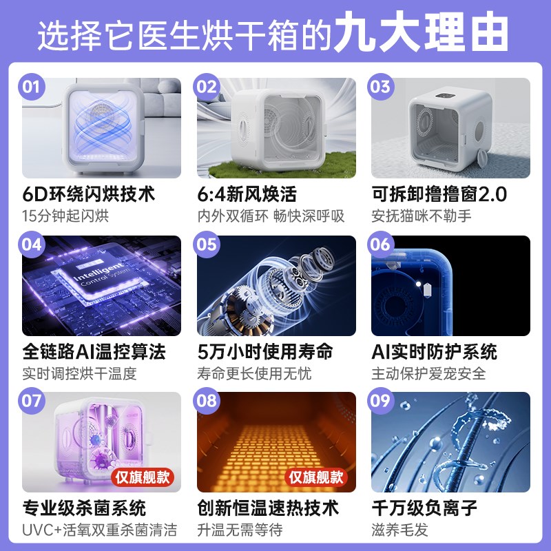 它医生宠物智能烘干箱猫咪全自动狗烘干机家用猫吹毛袋子吹水神器