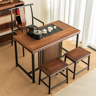 现代一体茶台 套装 鹿角森林2025新款 高端乌金木客厅阳台茶桌新中式