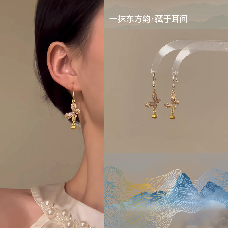 新中式国风耳环伴娘新娘蝴蝶耳饰民族风仙女风穿汉服旗袍带的耳钉