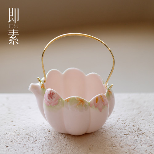 即素有田烧粉彩手绘万花公道杯高颜值铜提梁分茶器茶海精致泡茶器