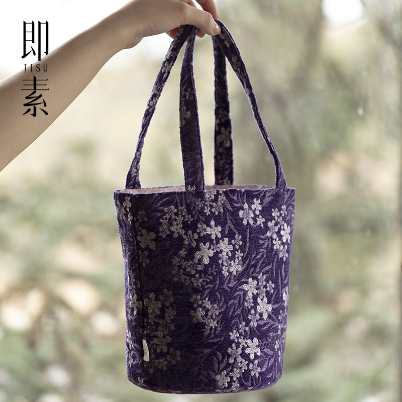 即素 原创手工刺绣提花水桶包轻水桶包