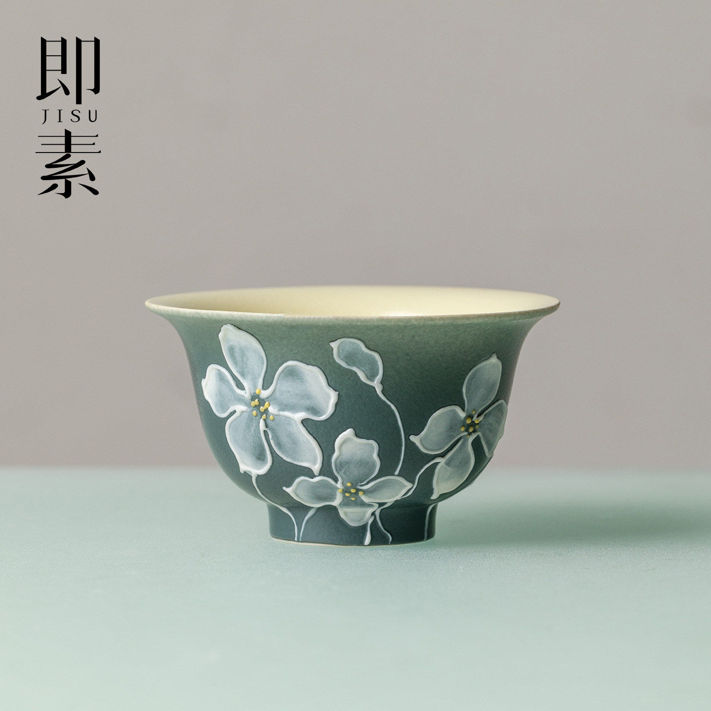 即素手绘四照花陶瓷茶杯高颜值女士一人饮主人杯品茗杯高级感杯子