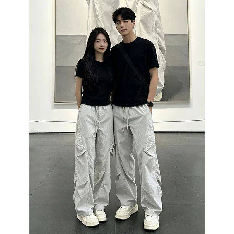 Zoey美式褶皱工装速干裤女夏季薄款宽松直筒户外男阔腿伞兵运动裤