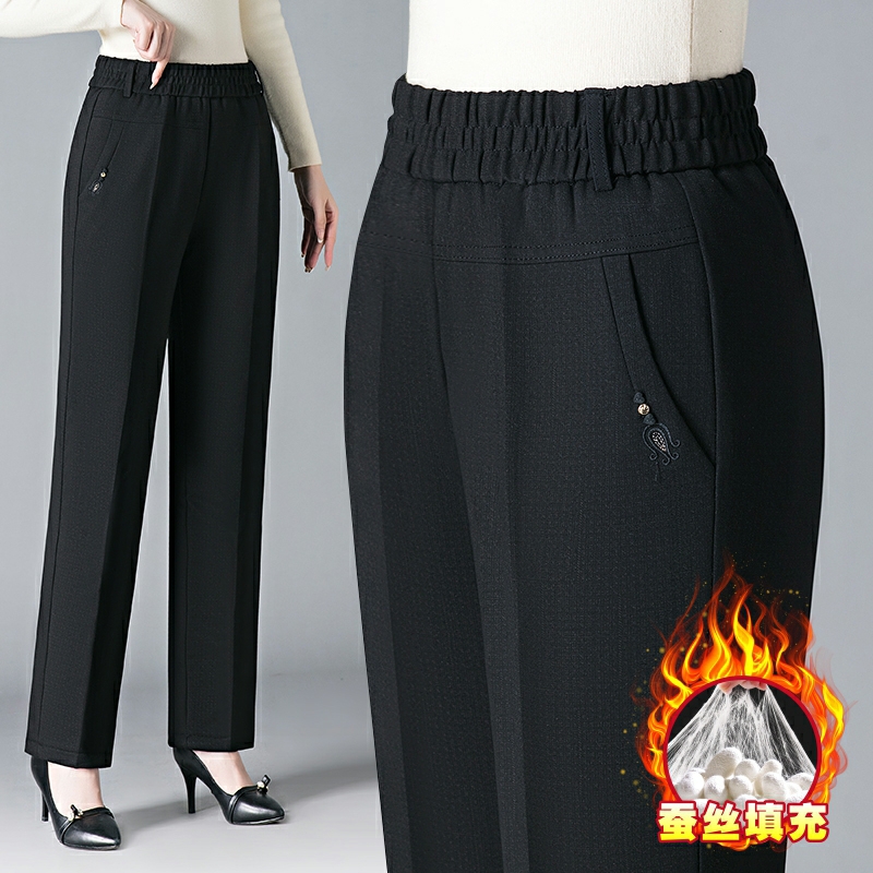 冬季加厚夹棉蚕丝妈妈休闲长裤