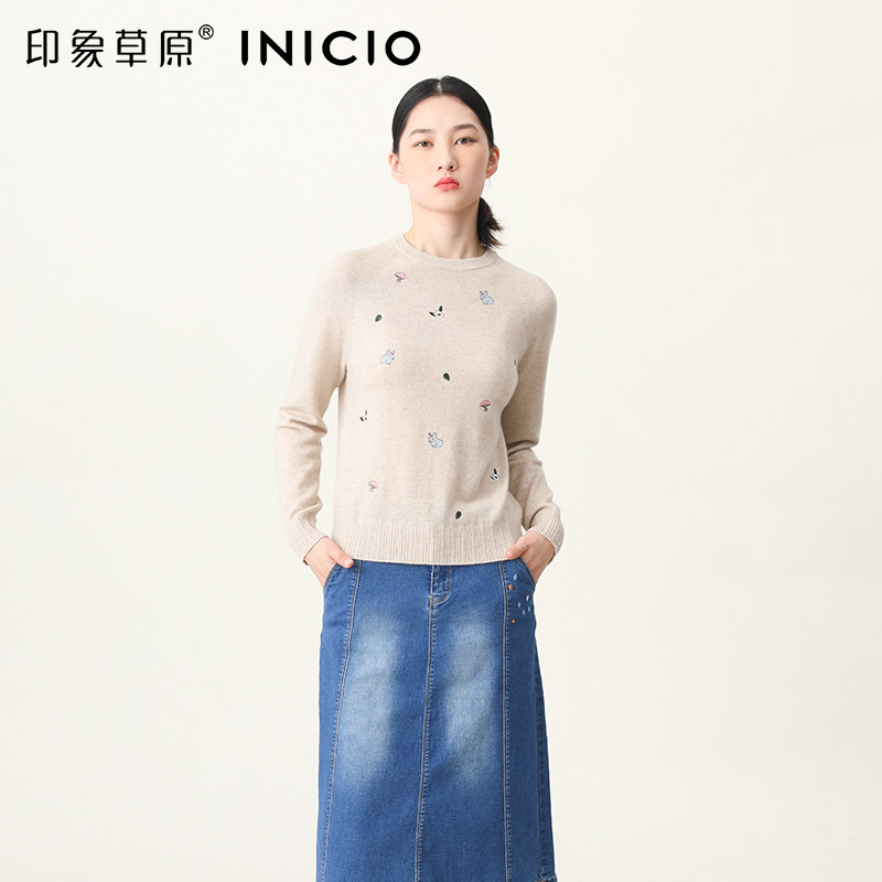 印象草原纯山羊绒圆领针织套衫