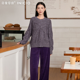 宽松针织衫 长袖 毛衣 山羊绒女圆领套衫 印象草原秋冬新款