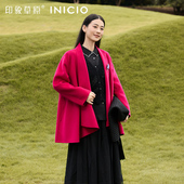 印象草原25秋冬新品 羊绒双面呢围巾领气质女大衣