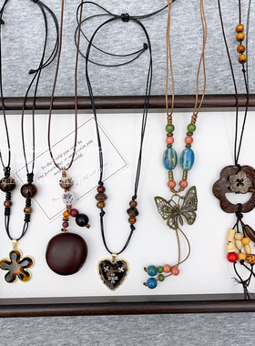 捧猫家~民族风编绳抽拉长项链