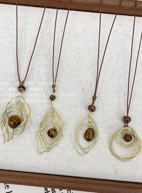 美拉德金色虎眼长款项链