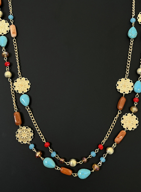 Vintage古着 Retro Ethnic Multicolor Stone Layered项链