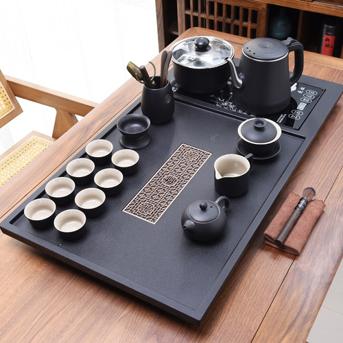 高端大气上档次茶具茶台一整套整块石头茶盘套装全自动底部上水一