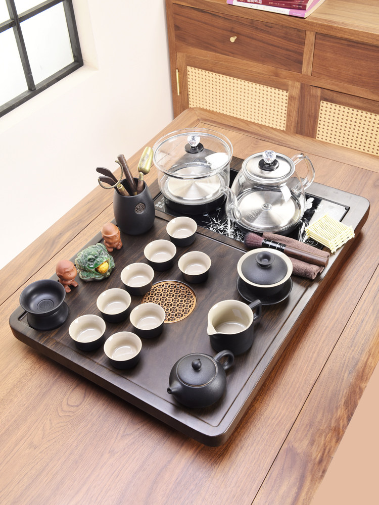 秉纯茶具套装家用客厅茶盘全自动烧水壶一体实木茶台现代简约茶盘