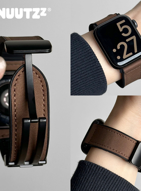 NUUTZz秋冬新款皮质运动硅胶磁吸iwatch手表带s11适用苹果s10透气applewatch男9女8高级ultra创意49mm夏季se