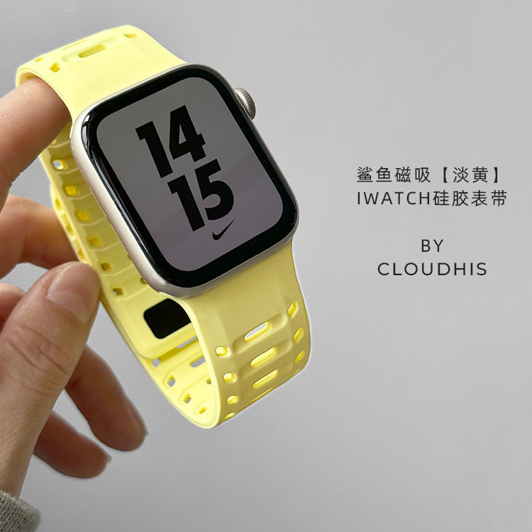 NUUTZz新款运动鲨鱼硅胶iwatch手表带se适用苹果s11小众applewatch男女s10高级ultra创意49mm夏季se透气46mm