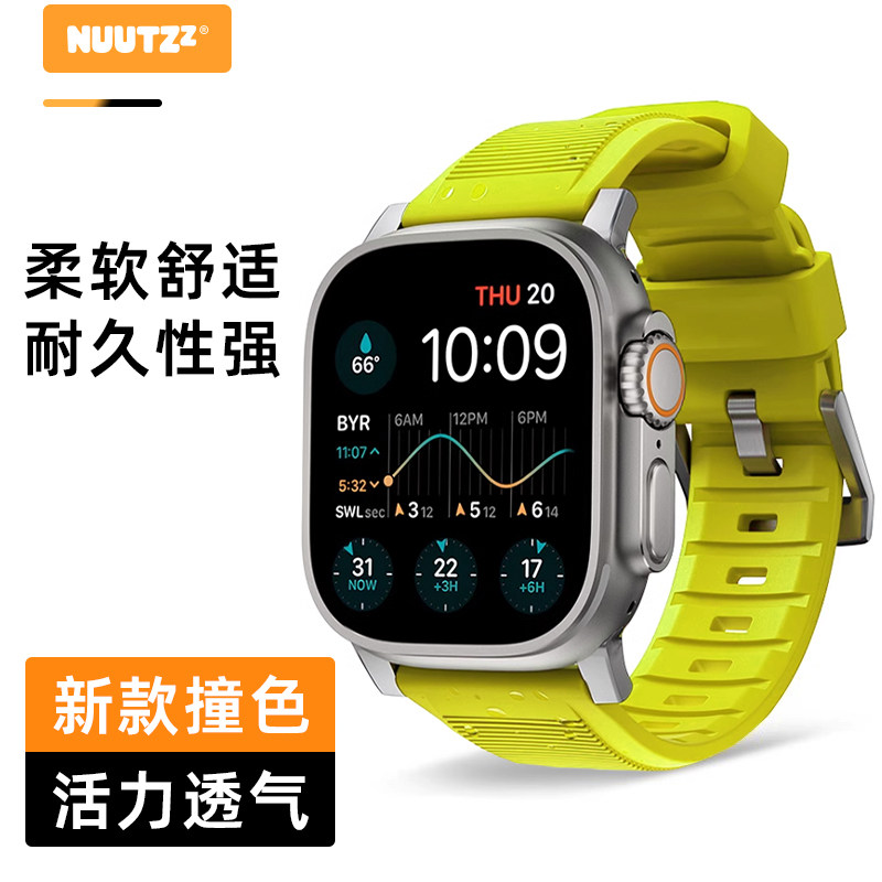 NUUTZZ适用iwatch表带磁吸s10苹果手表表带硅胶applewatchultra2钛色金属扣s11运动型硅胶表带不闷汗男女冬S9
