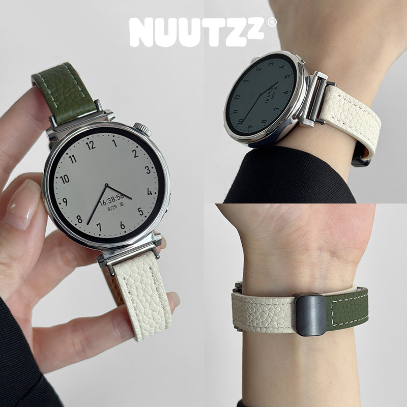 适用华为GT6手表GT5气质Watch5双色荔枝纹真皮磁吸表带GT3pro女款夏天华为Fit3/FIT4高级GT4荣耀magic2复古