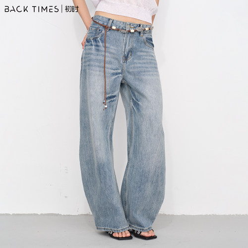 BACK TIMES 初时弯刀牛仔裤女春夏宽松镰刀裤