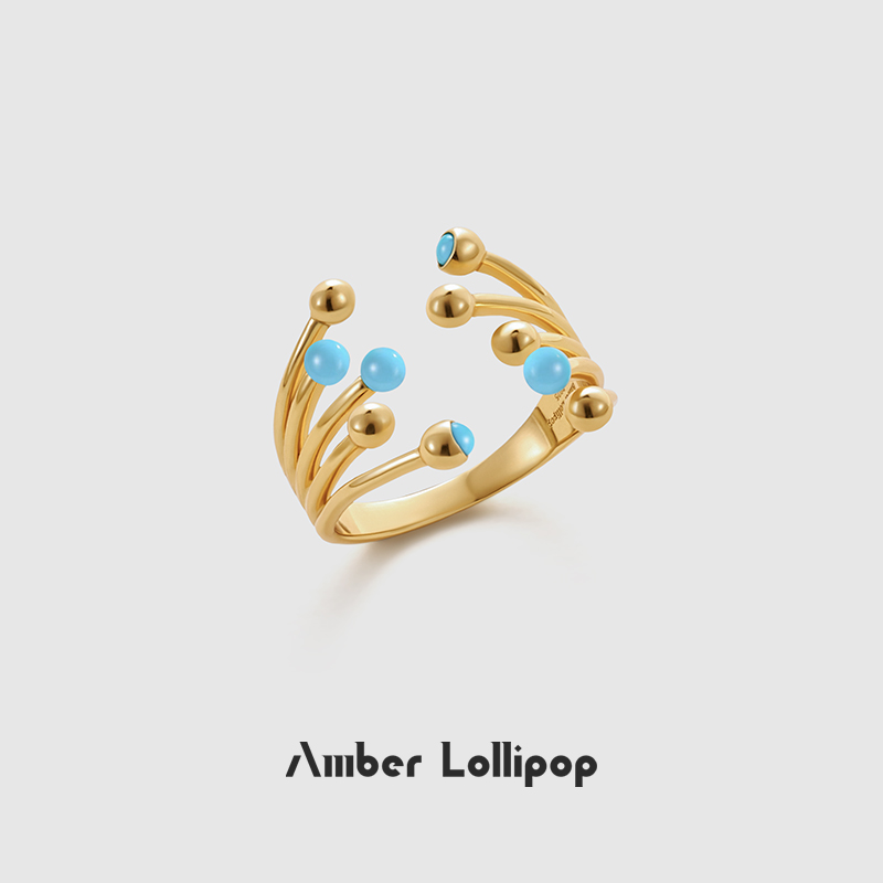 Amber Lollipop绿松石戒指天然石小众设计食指戒轻奢高级开口戒女