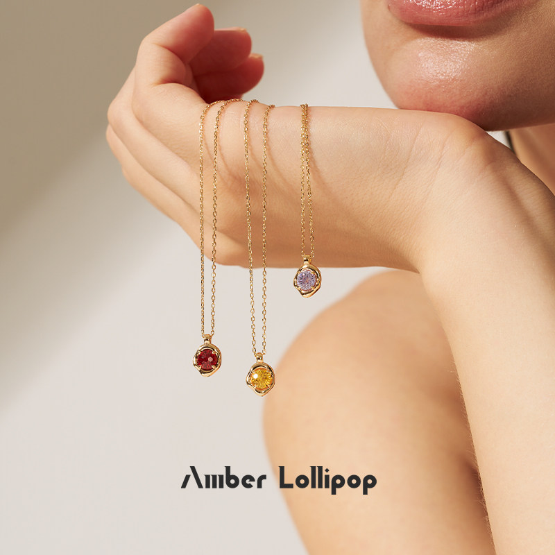 Amber Lollipop生辰石项链女轻奢小众宝石吊坠锁骨颈链珍生日礼物