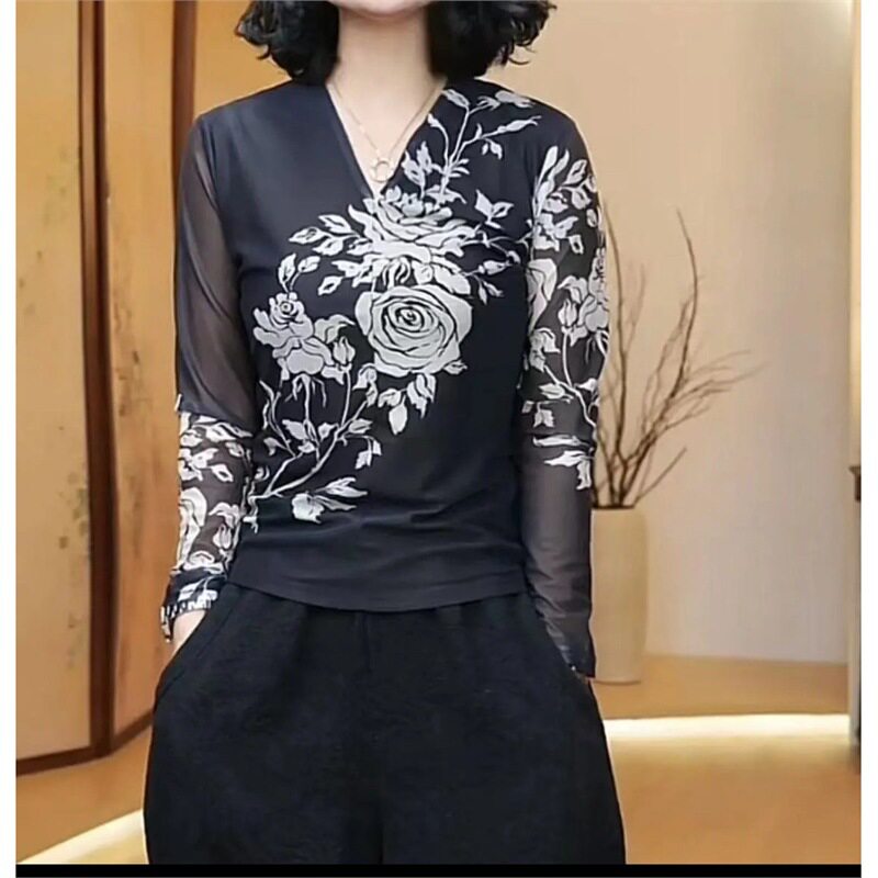 早秋女款网纱新款高贵黑色小衫上衣打底衫洋气2026长袖内搭图片