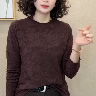 2026秋冬双面德绒时尚复古洋气女士长袖T恤显瘦百搭荷叶领打底衫