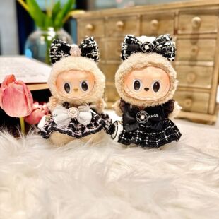 适用labubu娃衣套装小香风拉布布马卡龙搪胶毛绒玩偶公仔站立衣服