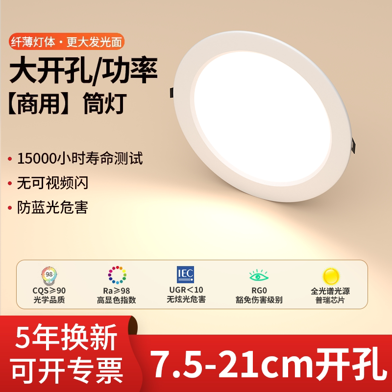 led嵌入式筒灯工程款商用大功率服装店孔灯商场店铺4寸6寸天花灯