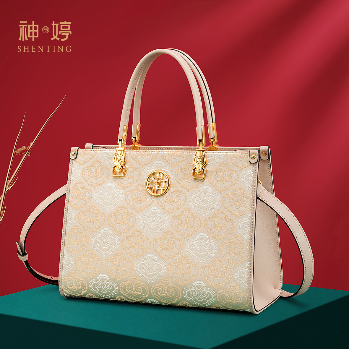 【新年礼物】神婷新中式手提包女新款高级牛皮壮锦妈妈包女士包包,箱包皮具/热销女包/男包,托特包,淘宝优惠券,粉丝福利购,淘宝优惠卷