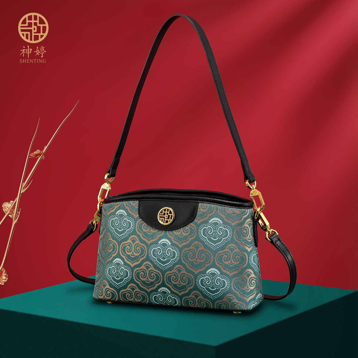 情人节送礼国风刺绣轻奢真皮女包