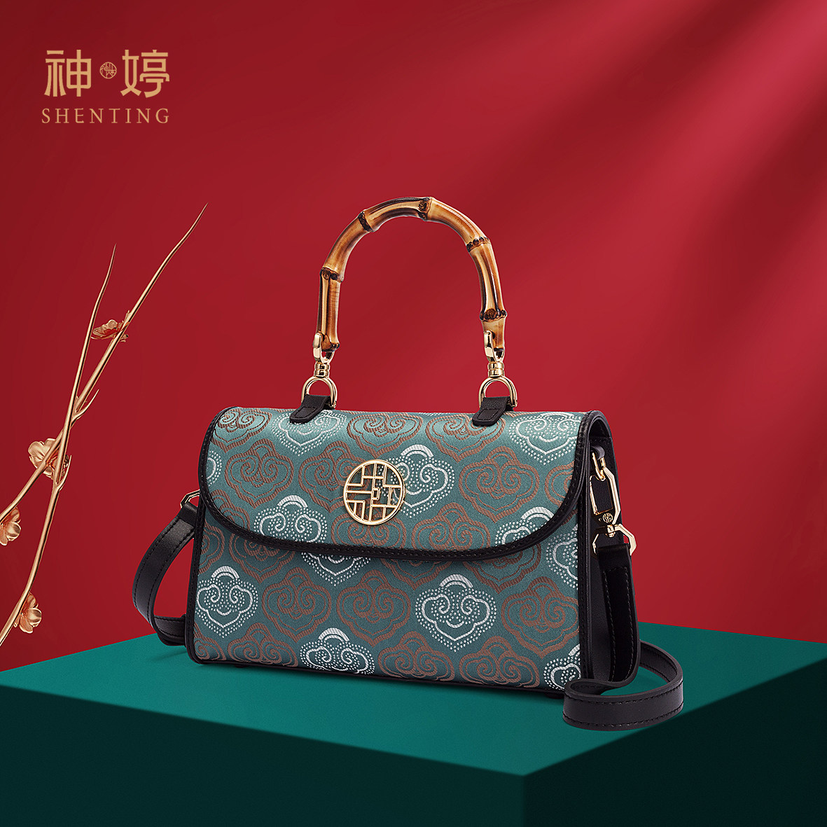 神婷国风壮锦包女款中年妈妈包精致斜挎手提包生日礼物送老婆实用