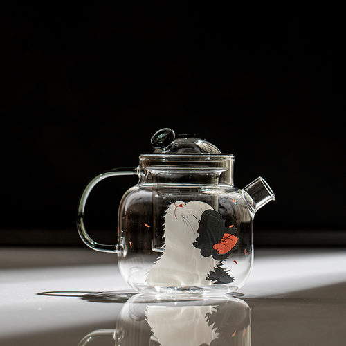 弥溪蝶伴猫趣嘟嘟壶家用耐热玻璃茶壶女士高档精致泡茶壶功夫茶具
