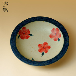 弥溪古白手绘绯花满溢壶承家用中式复古干泡盘高档茶盘干泡台茶具