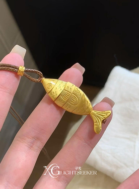 新中式金色拼接小鱼吊坠项链小众