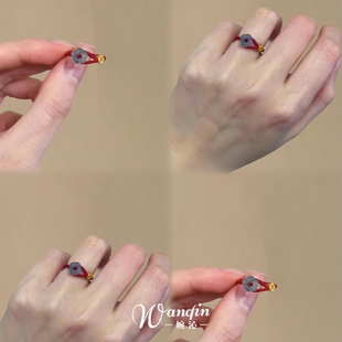 新中式 有钱花仿和田玉编织红绳戒指小众设计高级感精致百搭食指戒