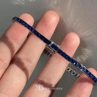 克莱因蓝爆闪仿满钻锆石手链千金感气质精致极细叠戴显白排钻手饰