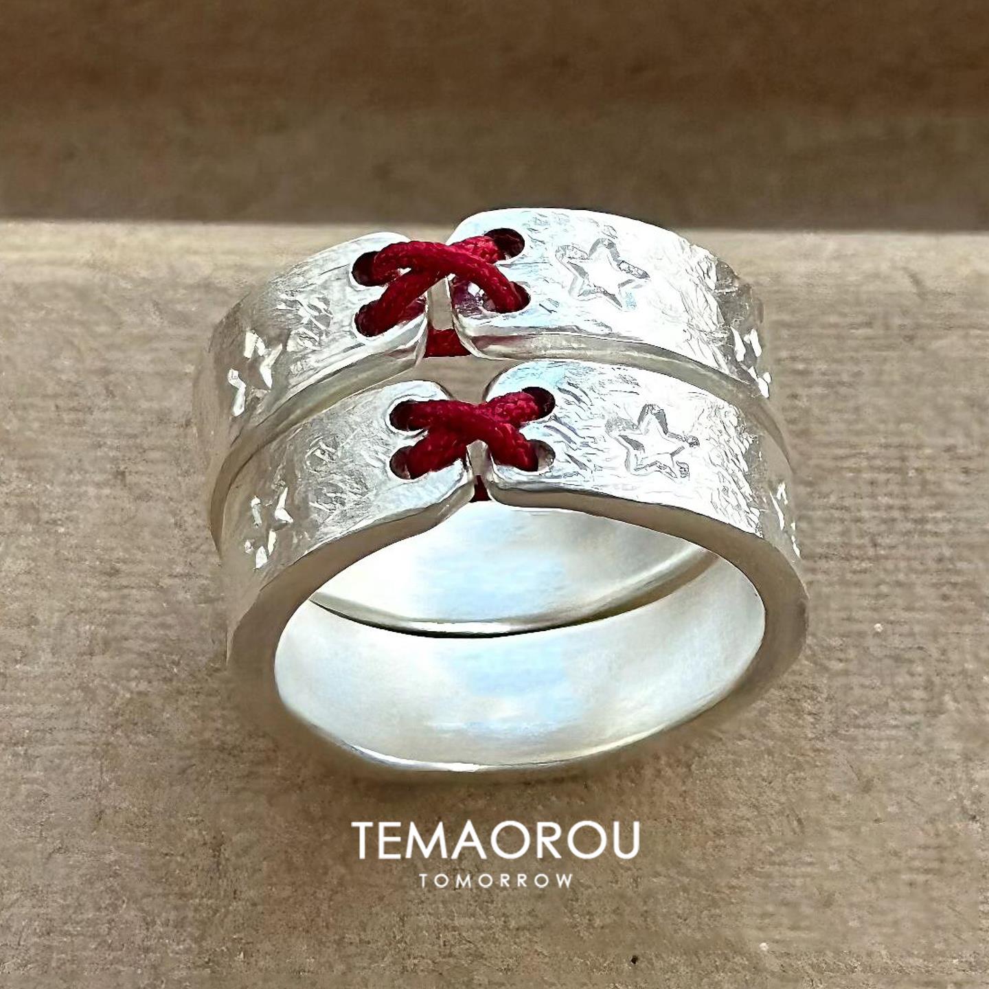 红绳交织银色纹理情侣对戒小众