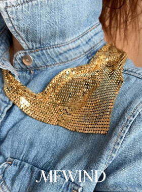 复古外戴金色爆闪亮片三角形项链