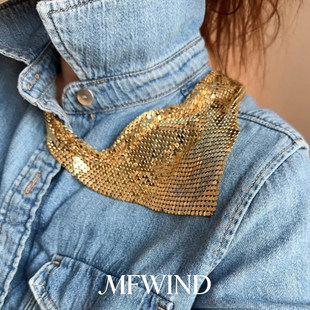 复古外戴金色爆闪亮片三角形项链女欧美时髦锁骨链颈链精致高级感