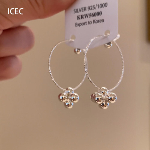 银色花球耳环女夸张耳圈百搭小众