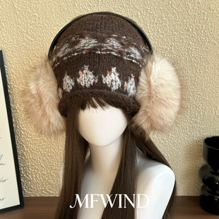 亚比风浅色狐狸毛耳套秋冬氛围感复古毛绒保暖耳罩加厚小众耳捂子